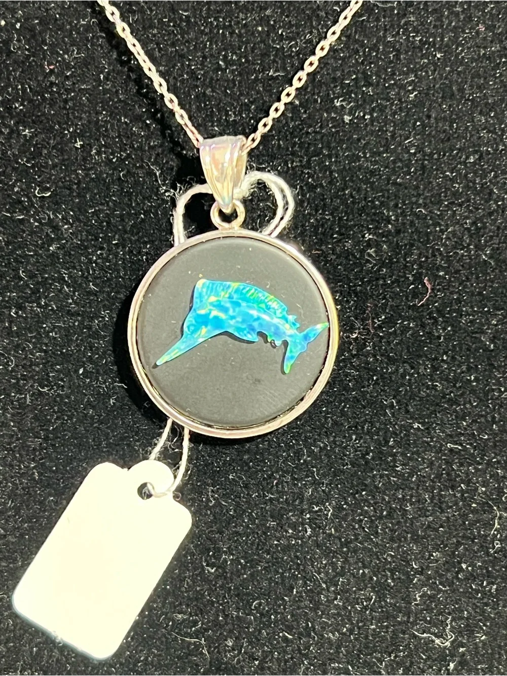 Round Dolphin Opal Pendant Necklace - Blue/Green Inlay